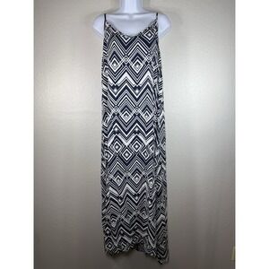 Gap Maxi Sundress Womens L Blue Geo Print Adjustable Strap Rayon Summer Boho